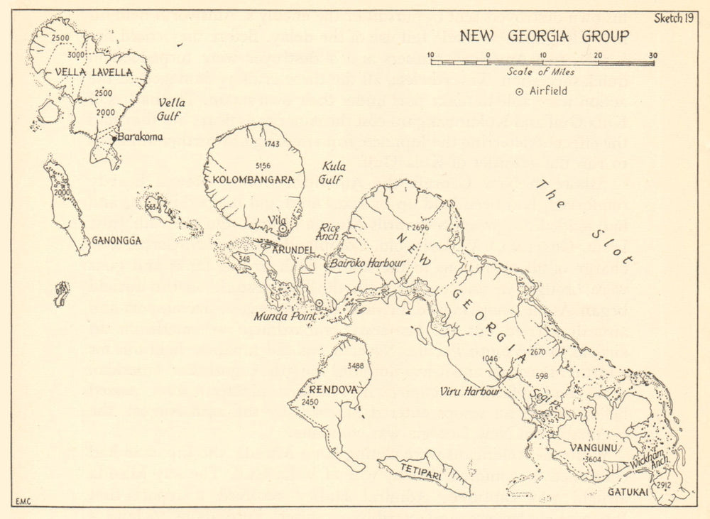 New Georgia Group, Solomon islands 1943. World War 2 Pacific 1961 old map