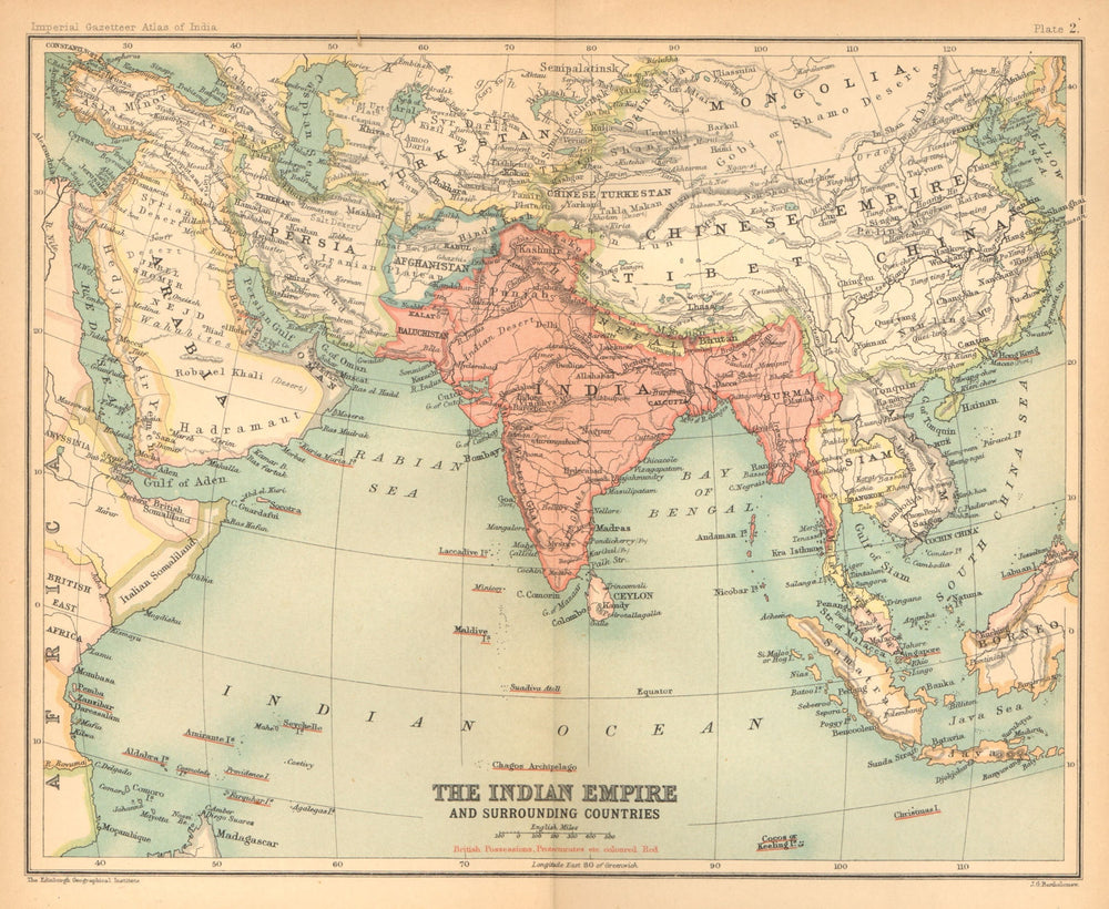 South Asia. British India inc Burma Pakistan Bangladesh 1909 old antique map
