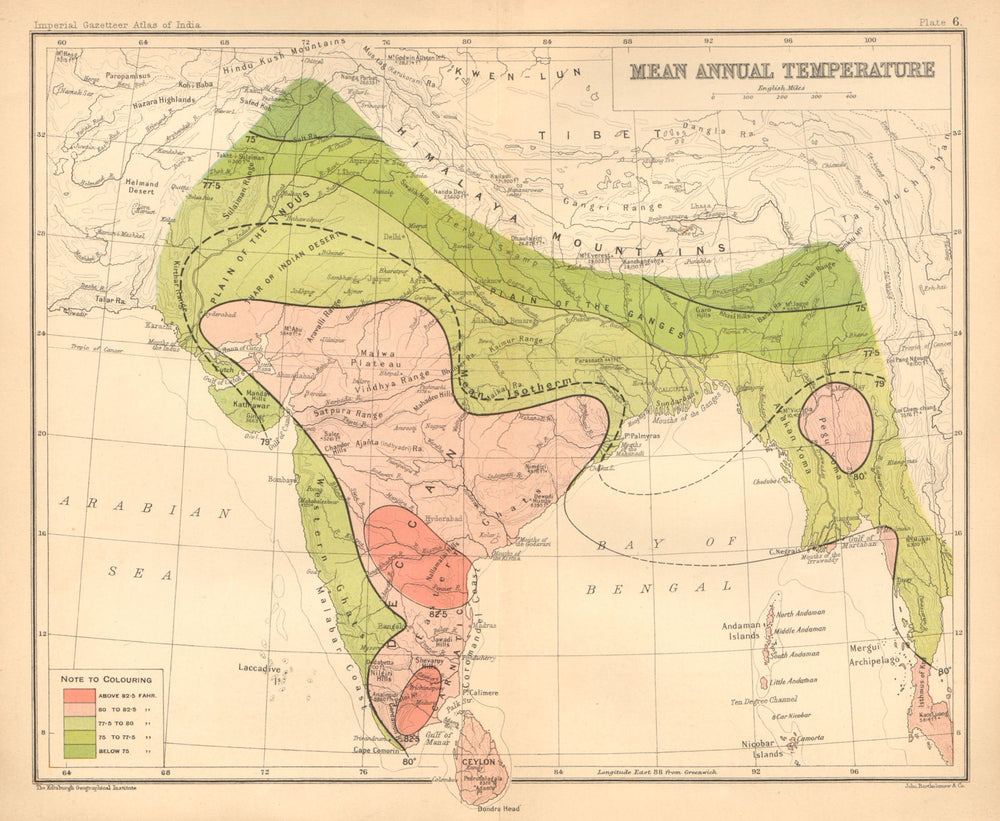 SOUTH ASIA. British India & Burma. Mean Annual Temperature 1909 old map