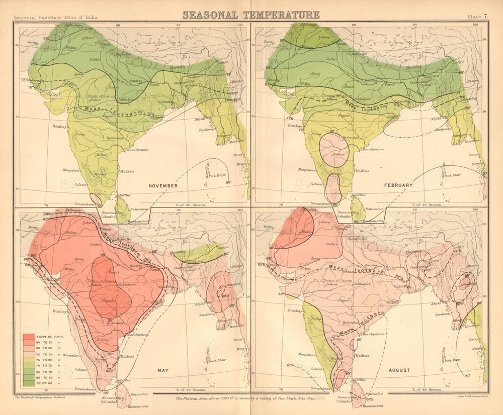 SOUTH ASIA. British India & Burma. Seasonal Temperatures 1909 old antique map