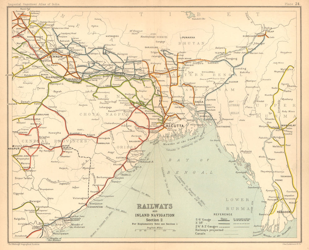 BRITISH INDIA RAILWAYS North-east. Burma Bangladesh Bengal 1909 old map