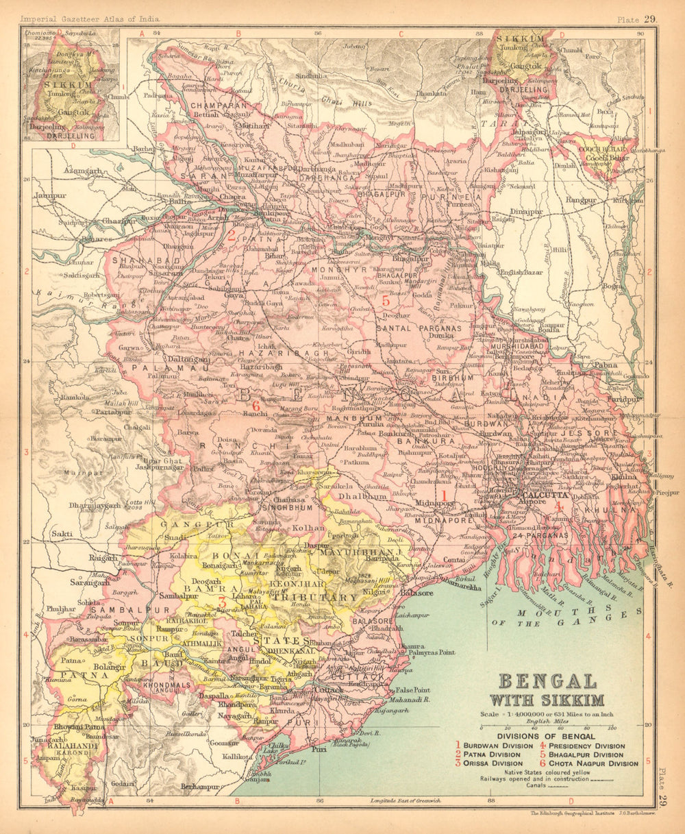 'Bengal, with Sikkim'. British India provinces. Bihar Jharkhand Orissa 1909 map