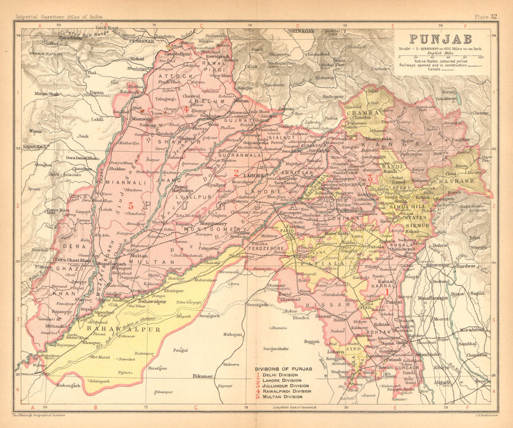 Punjab. British India/Pakistan province. Haryana Himachal Pradesh Delhi 1909 map