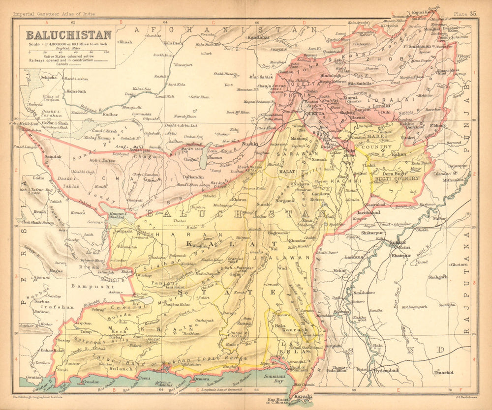 'Baluchistan'. British India/Pakistan province. Balochistan 1909 old map