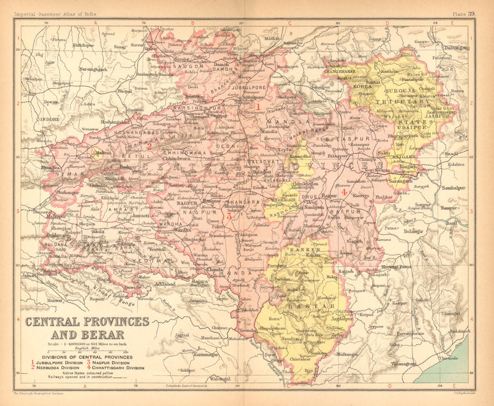 'Central Provinces & Berar'. British India. MP Chhattisgarh Maharashtra 1909 map