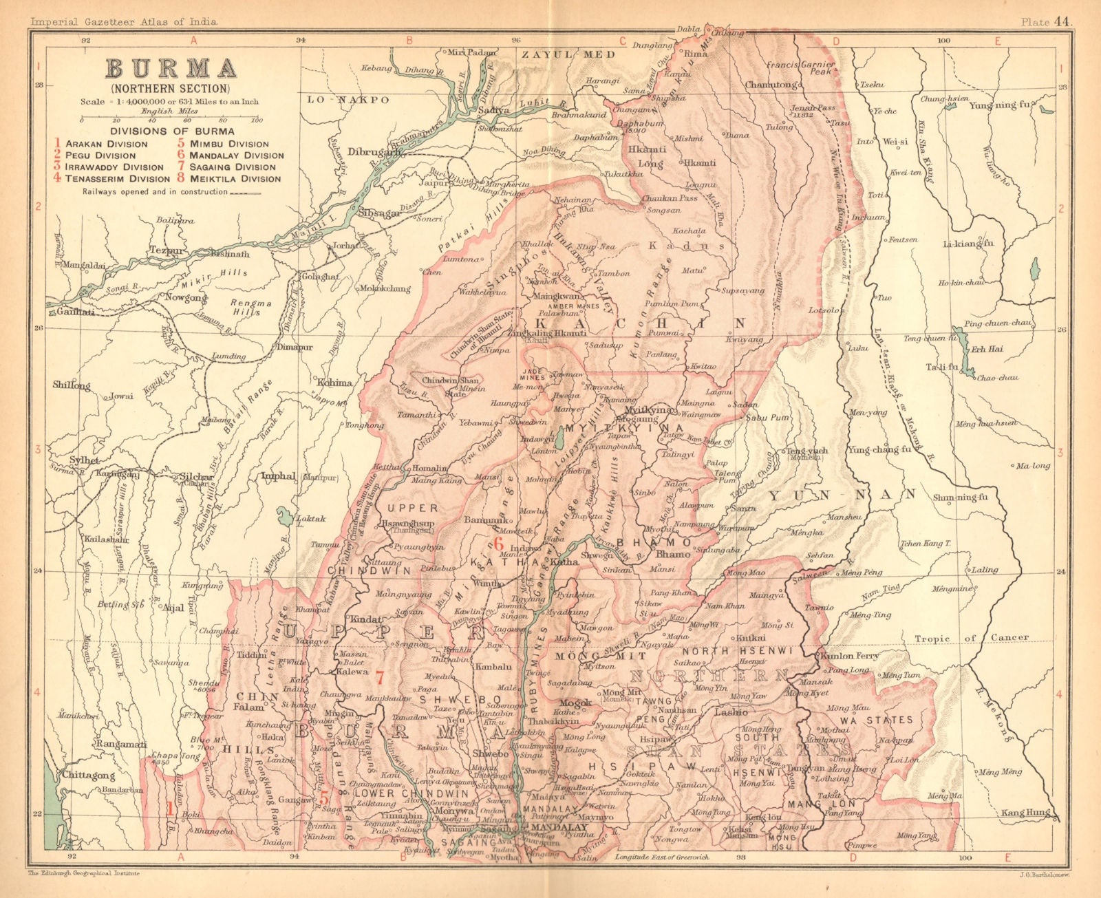 British Burma North. Railways. Myanmar. Mandalay 1909 old antique map ...