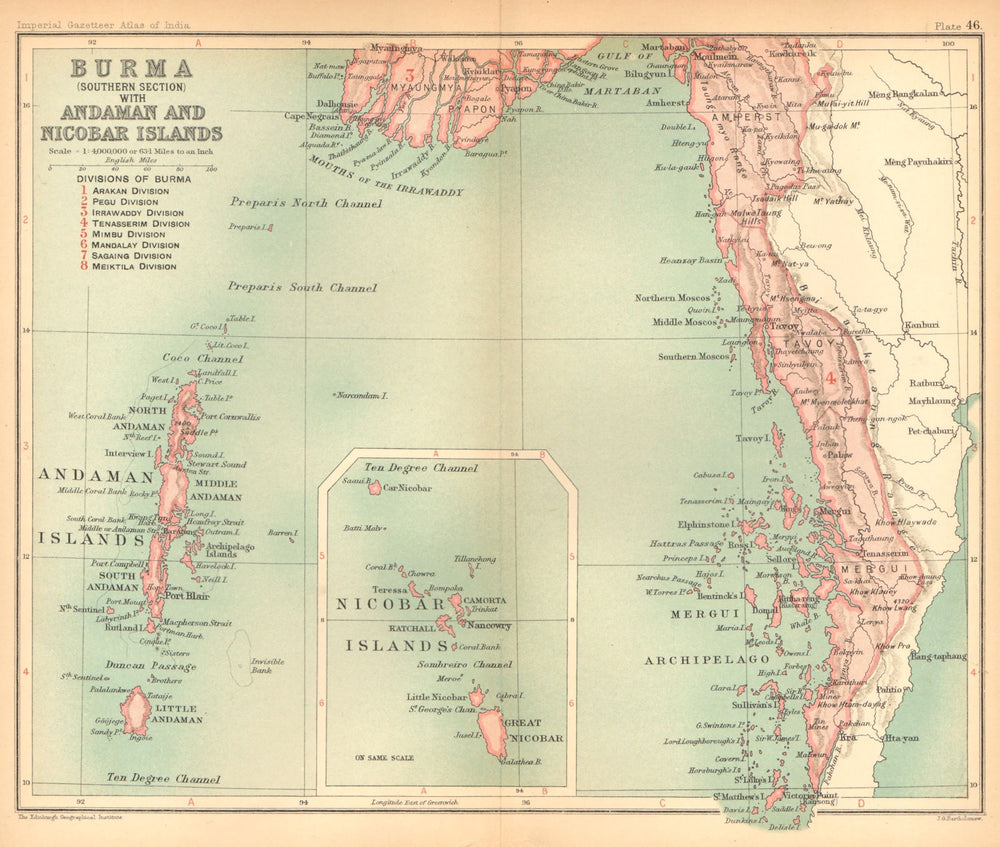 British Burma South. Andaman & Nicobar Islands. Myanmar. Mergui 1909 old map