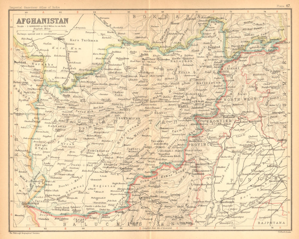 Afghanistan & North-West Frontier 1909 old antique vintage map plan chart