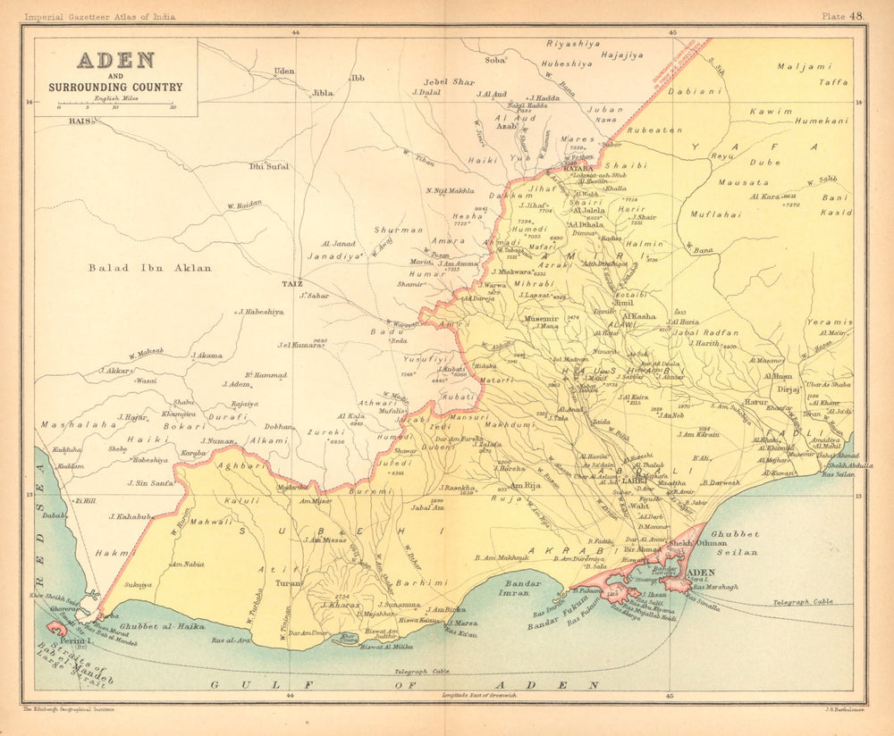 British Aden. Southern Yemen. Lahij Abyan 1909 old antique map plan chart