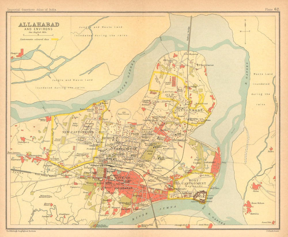 Allahabad/Prayagraj town city plan. Cantonment. British India 1909 old map