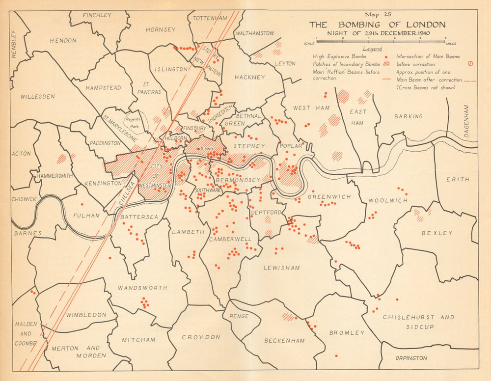 Luftwaffe Bombing of London 29 December 1940. Blitz. World War 2 1957 old map