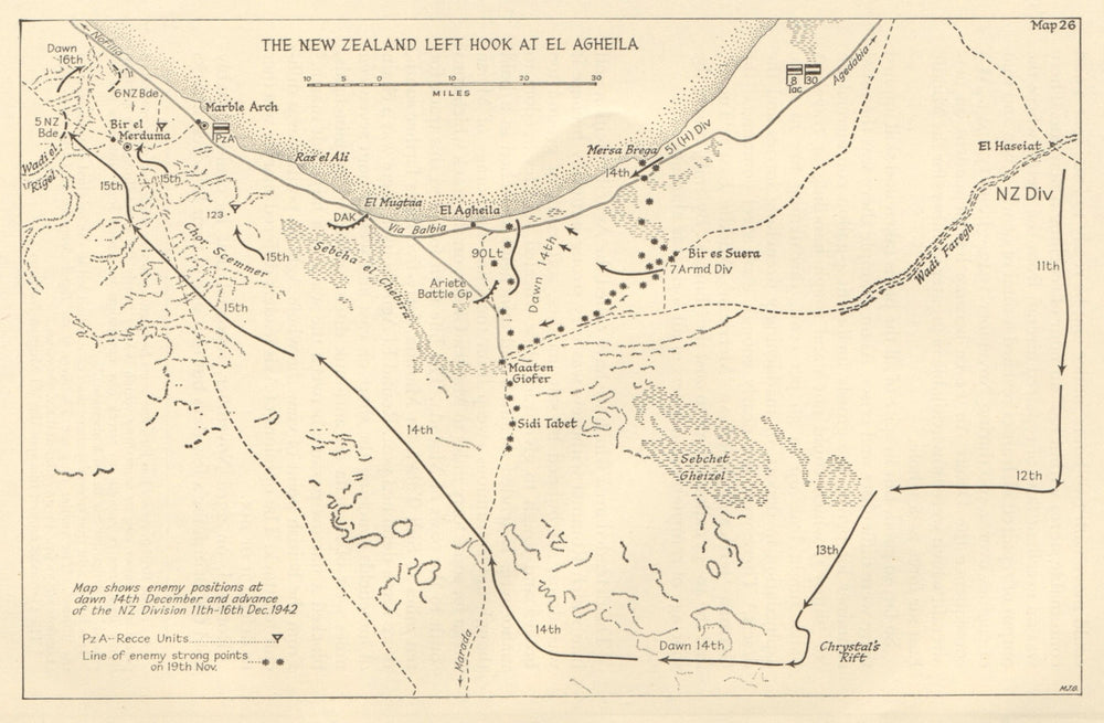 Battle of El Agheila. New Zealand left hook 11-16 December 1942. Libya 1966 map