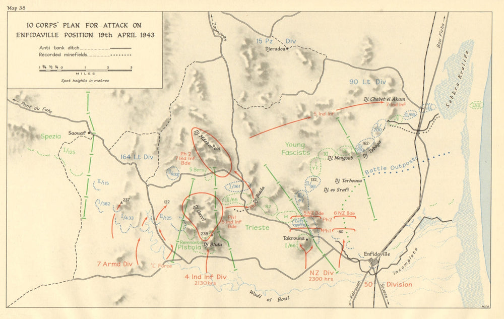 10 Corps attack on Enfidaville position 19 April 1943. Tunisia WW2 1966 map