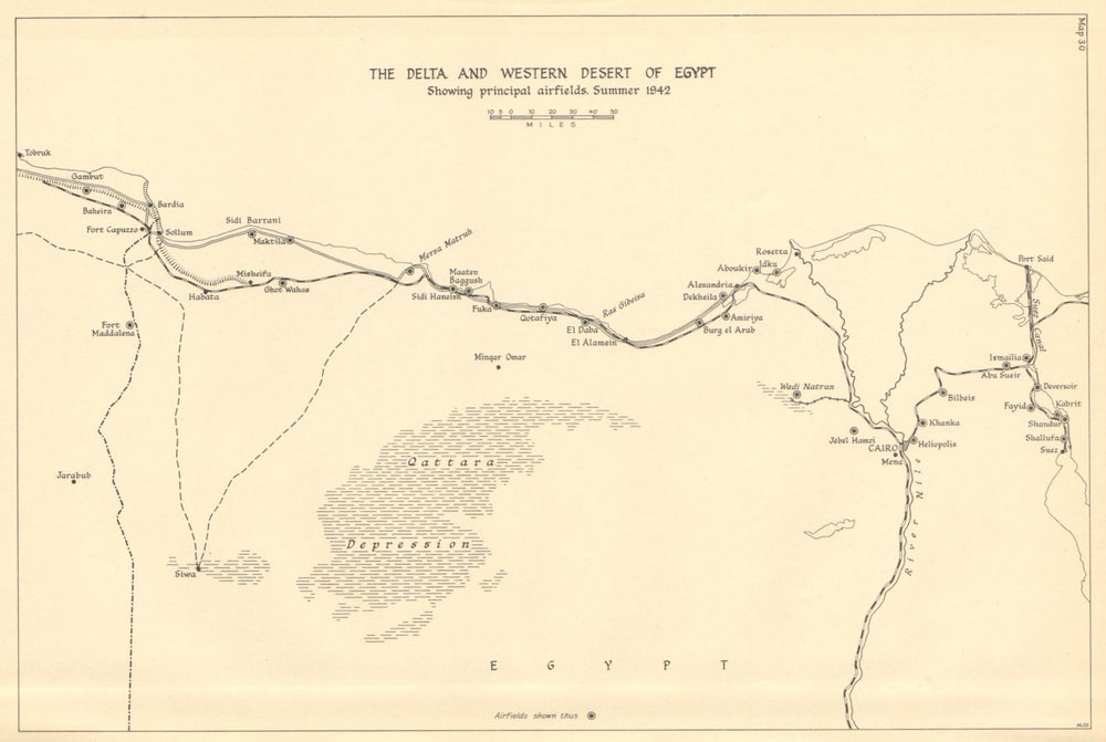 Nile Delta & Egypt Western Desert main airfields. Summer 1942. WW2 1960 map