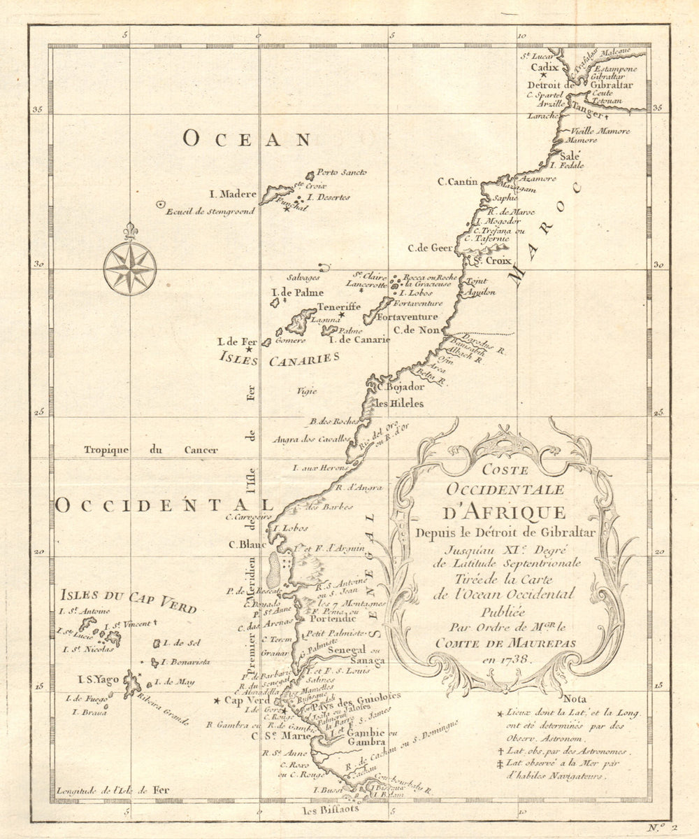 'Côte Occidentale d’Afrique…' NW Africa Madeira Canaries Senegal BELLIN 1746 map