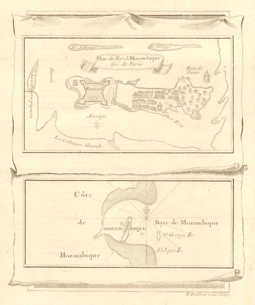 'Plan du Fort de Mozambique' Island. Fort Sao Sebastiao. BELLIN 1746 old map