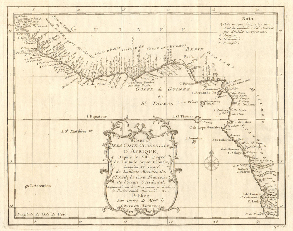 'Coste Occidentale d’Afrique…' West Africa. Gulf of Guinea. BELLIN 1746 map