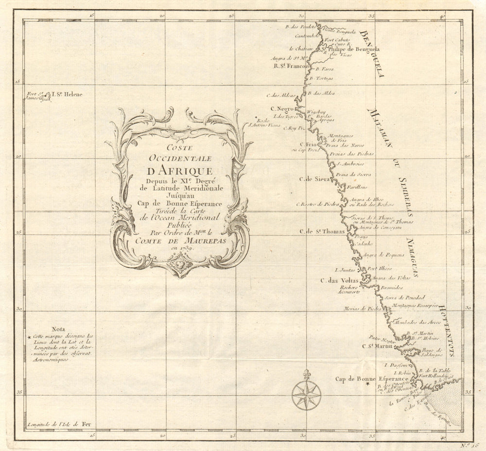 'Coste Occidentale d’Afrique…' Namibia South Africa Angola coast BELLIN 1746 map