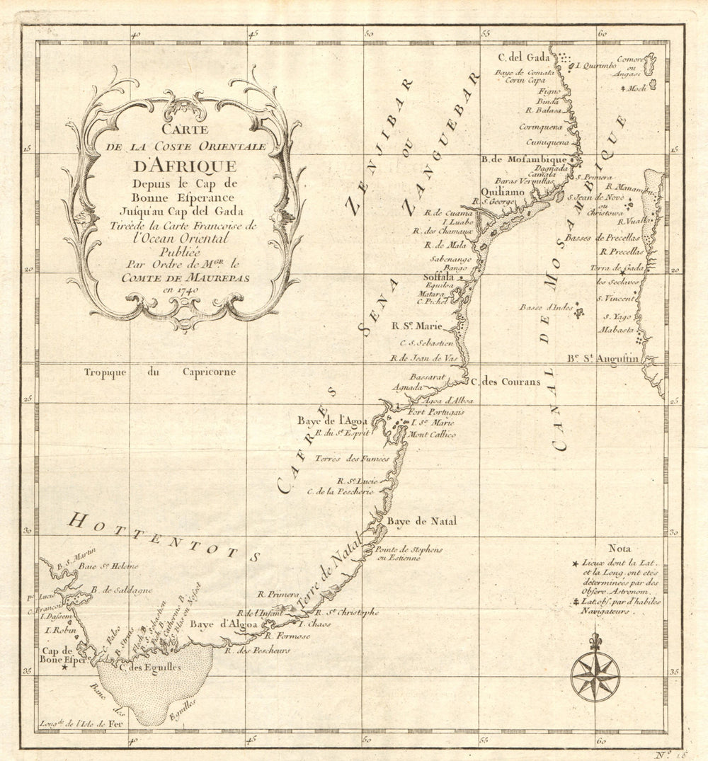 'Coste Orientale d’Afrique…' South Africa. Mozambique channel. BELLIN 1746 map