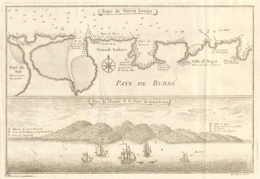 'Baye de Sierra Leona'. North shore of Freetown, Sierra Leone. BELLIN 1746 map