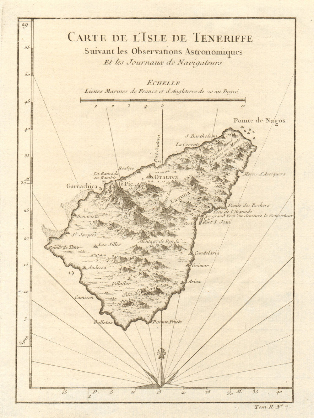 'Carte de l’lsle de Ténérife'. Tenerife, Canary Islands. Spain. BELLIN 1746 map