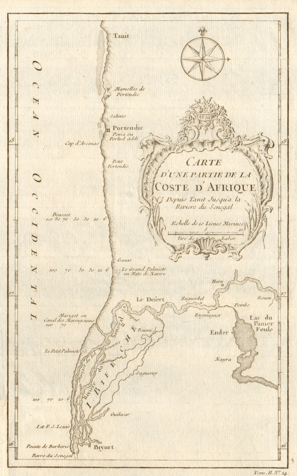 'Partie de la Coste d'Afrique depuis Tanit…' Southern Mauritania BELLIN 1746 map