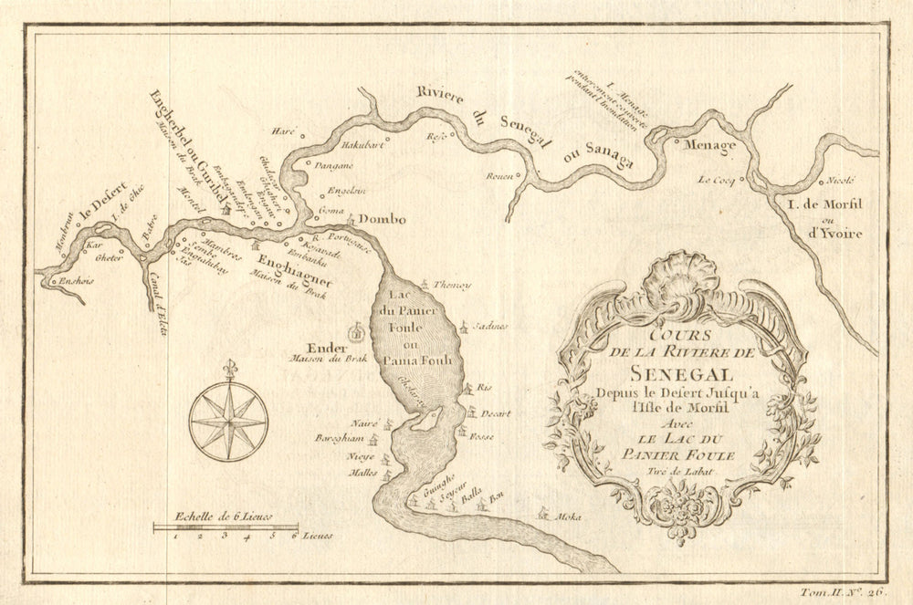 'Cours de la Riviere de Senegal' River. Morfil island Lac Guiers BELLIN 1746 map