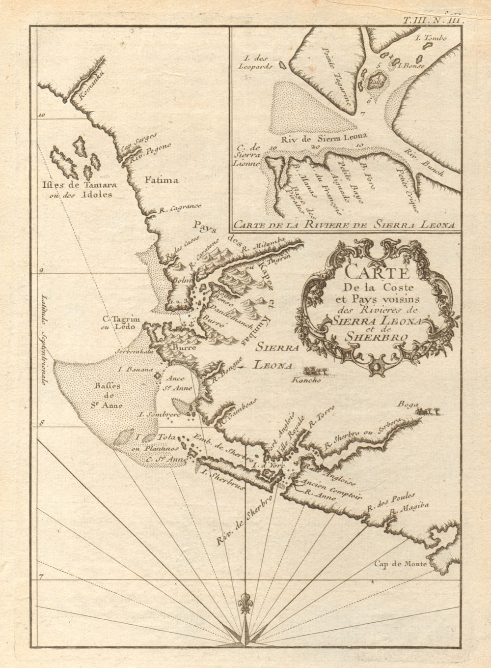 'Coste… des Rivières de Sierra Leona & Scherbro'. Sierra Leone. BELLIN 1747 map