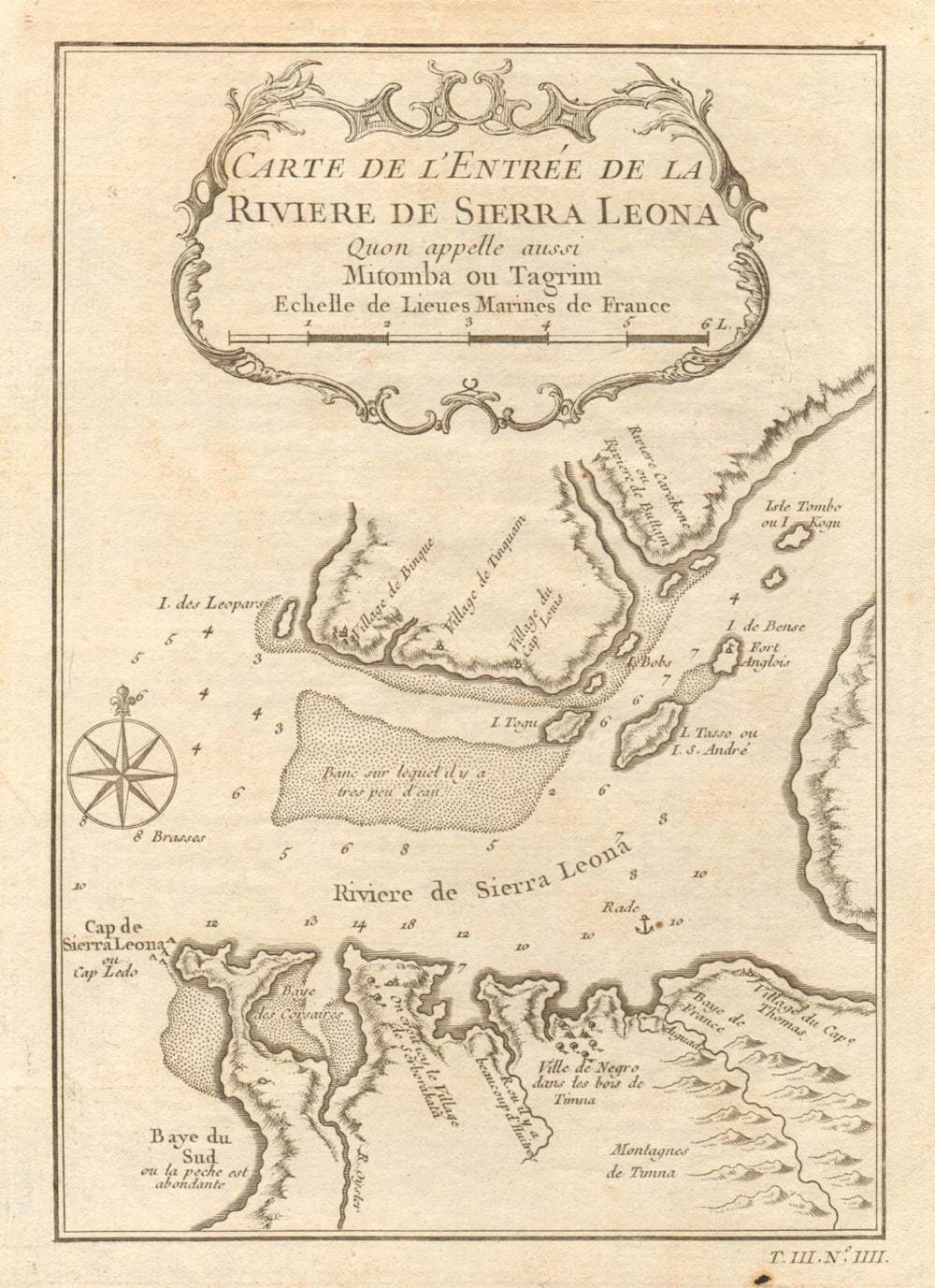 'Riviere de Sierra Leona…' Tagrin Bay & Freetown, Sierra Leone. BELLIN 1747 map
