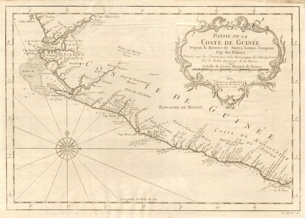 'Partie de la Coste de Guinée'. Sierra Leone & Liberia coast. BELLIN 1747 map