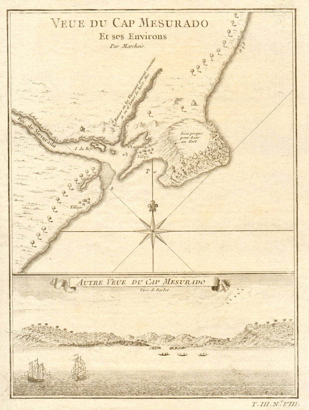 'Veue du Cap Mesurado…' Plan of Cape Mesurado, Monrovia, Liberia BELLIN 1747 map