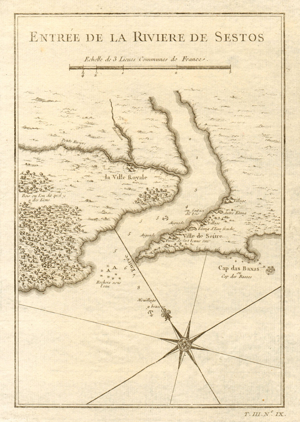 'Entrée de la Riviere de Sestos'. Cess Town Cestos River Liberia BELLIN 1747 map