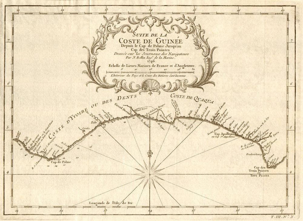 'Suite de la Coste de Guinée…' Liberia Ivory Coast Ghana coast. BELLIN 1747 map