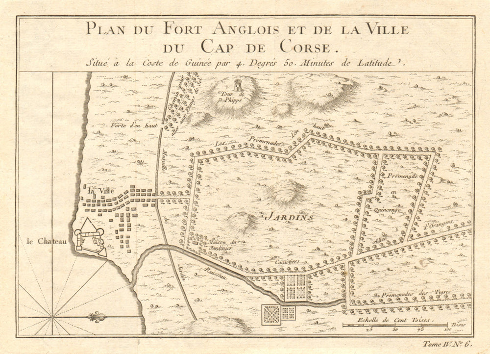 'Ville du Cap de Corse'. Cape Coast Castle town city plan Ghana. BELLIN 1747 map
