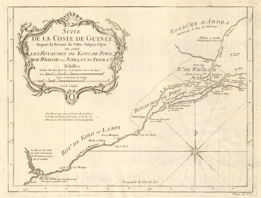 'Suite de la Coste de Guinée'. Ghana Togo Benin coast. Whidah. BELLIN 1747 map