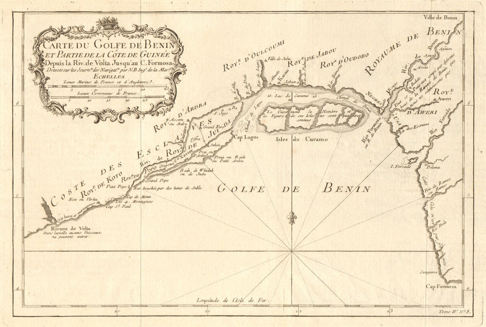 'Carte du Golfe de Benin'. Bight of Benin. Nigeria coast. Lagos. BELLIN 1747 map