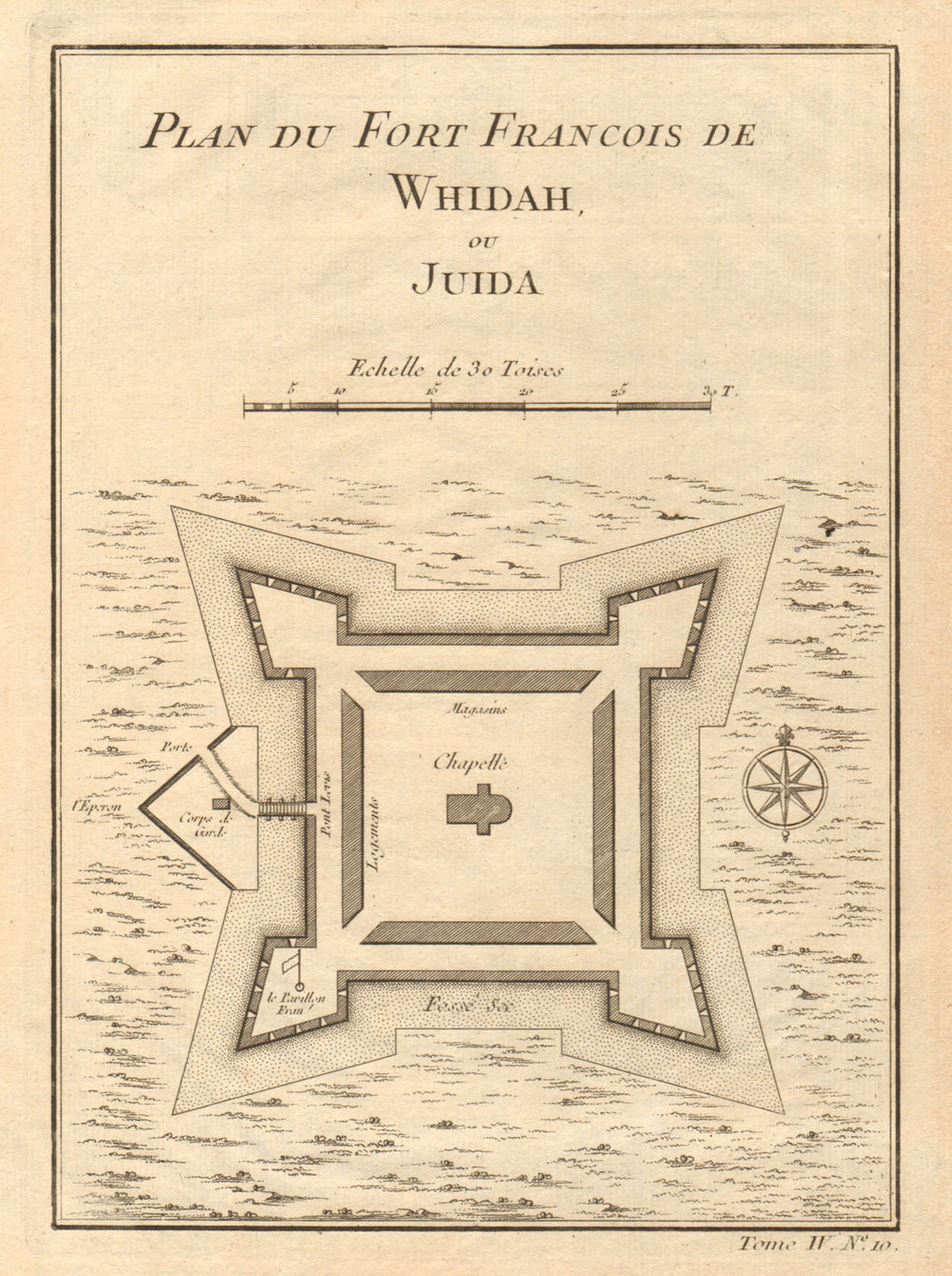 'Plan du Fort François de Whidah ou Juida'. Fort Ouidah, Benin. BELLIN 1747 map