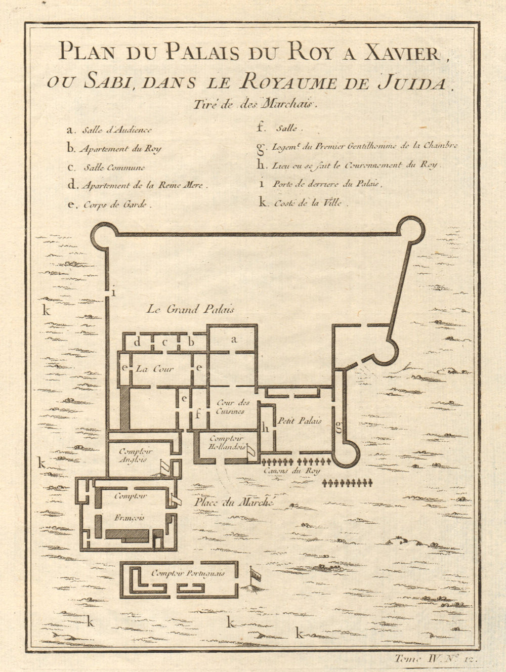 'Palais du Roy à Xavier'. King's Palace, Ouidah, Benin. Whydah. BELLIN 1747 map