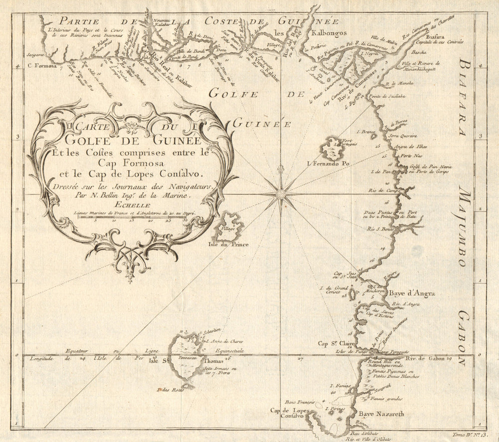 'Carte du Golfe de Guinée'. Gulf of Guinea. Nigeria & Cameroon. BELLIN 1747 map