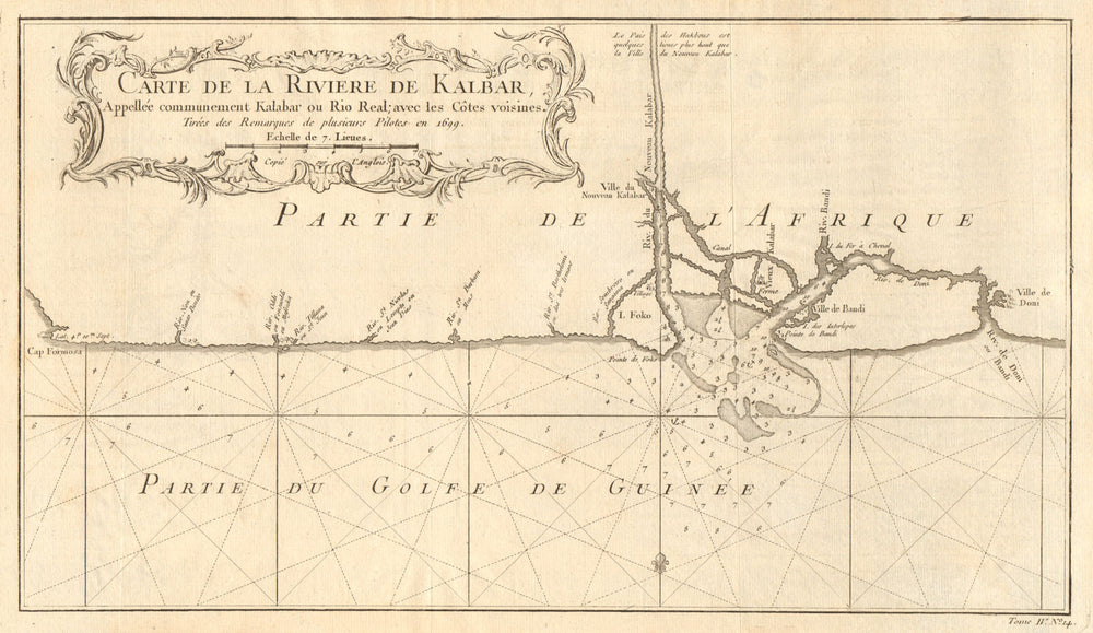 'Carte de la Rivière de Kalbar…'. Calabar River, Nigeria. BELLIN 1747 old map