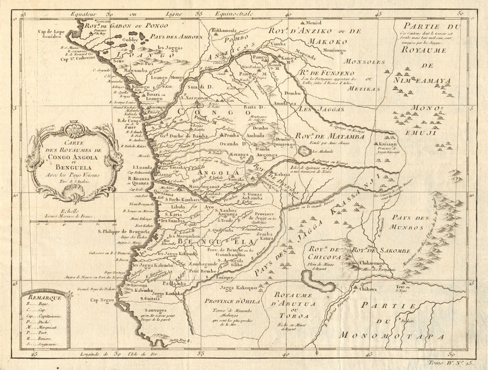 'Carte des Royaumes de Congo, Angola et Benguela' & Gabon Africa BELLIN 1747 map