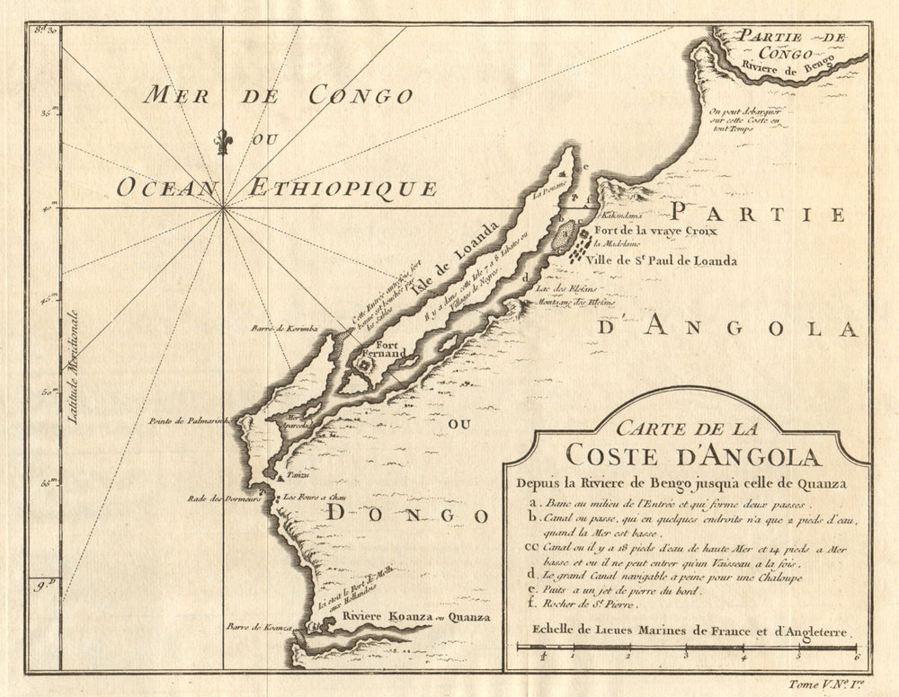 'Coste d'Angola…' between Bengo & Cuanza Rivers. Luanda environs BELLIN 1748 map