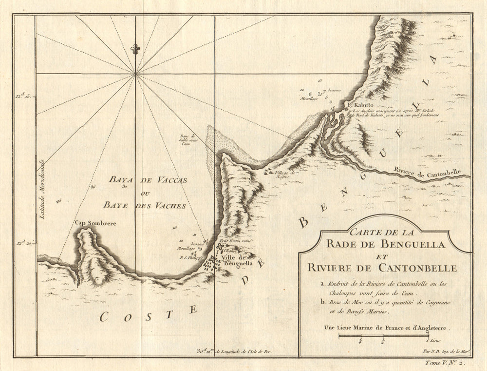 'Benguela & riviere de Cantonbelle'. Angola Catumbela Lobito. BELLIN 1748 map