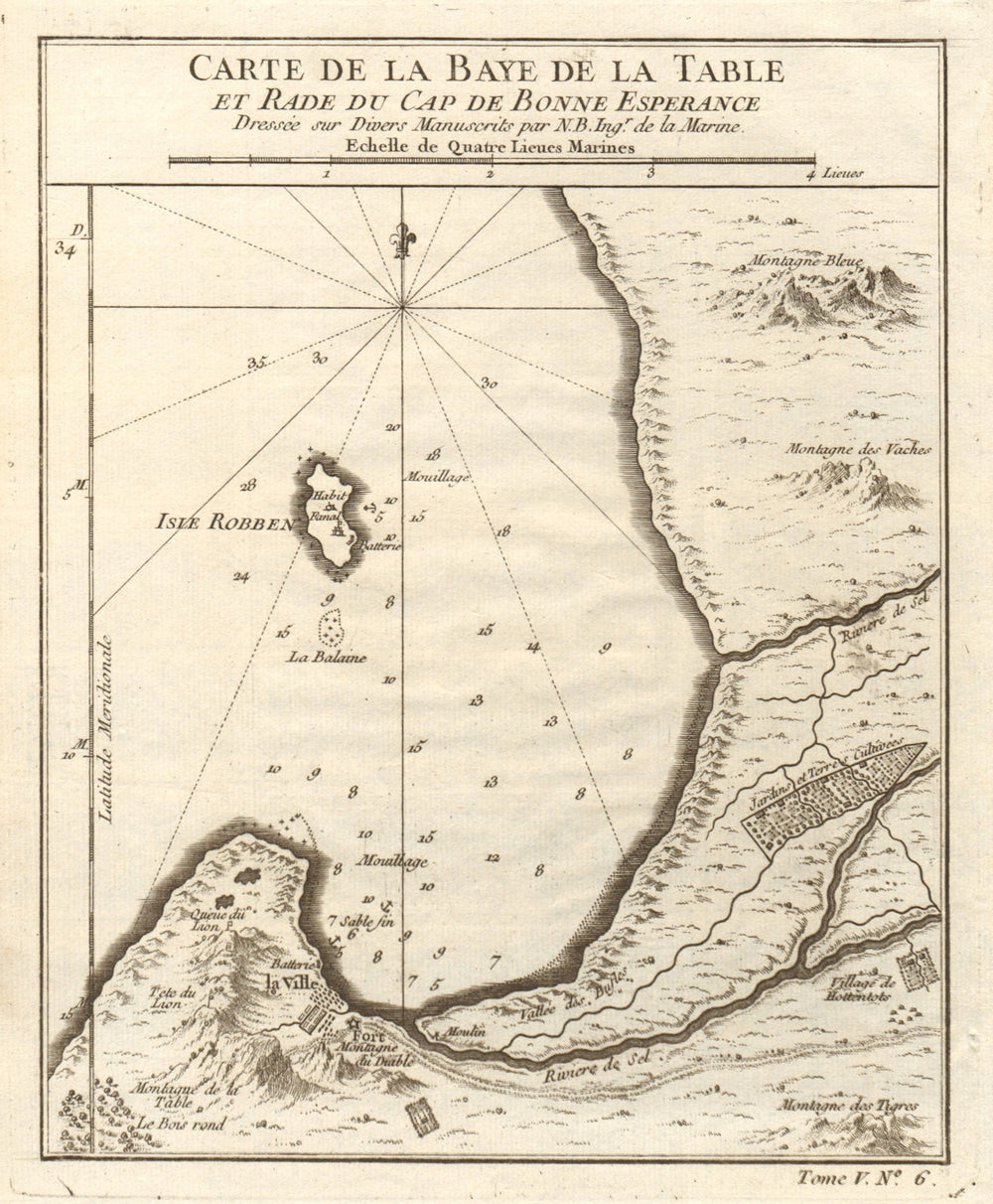 'Baye de la Table et rade du Cap de Bonne-Esperance'. Cape Town. BELLIN 1748 map