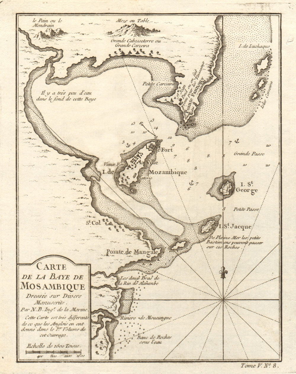 'La Baye de Mozambique' island. Mossuril Bay. Ilha de Moçambique BELLIN 1748 map
