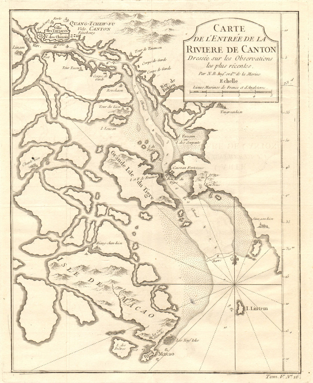 'L’entrée de la Rivière de Canton'. Pearl River Guangzhou Macau. BELLIN 1748 map