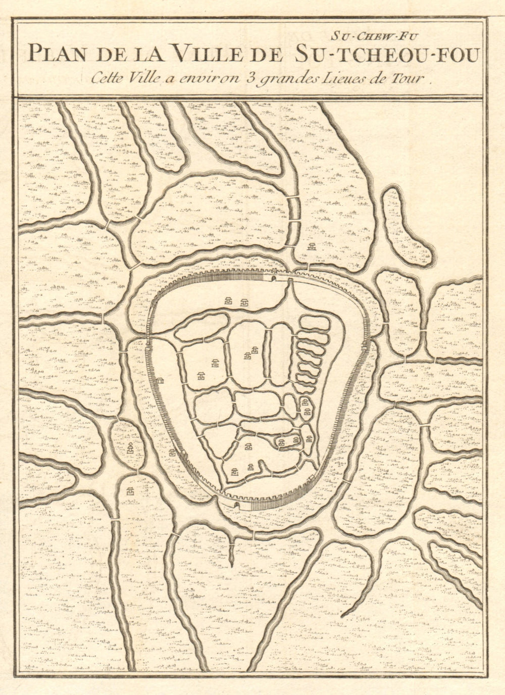 'Su-Chew-Fu'. Su-Tcheou-Fu. Suzhou city walls plan, China. BELLIN 1748 old map