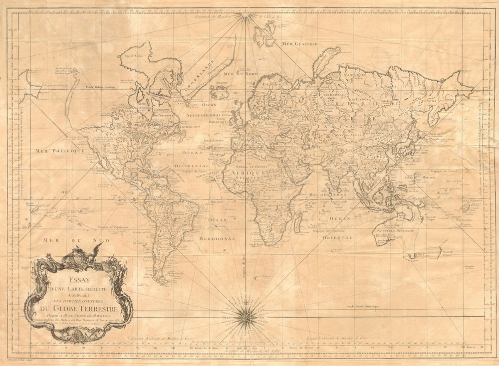 'Essay d'une Carte Réduite… Parties Connues du Globe Terrestre'. BELLIN 1748 map