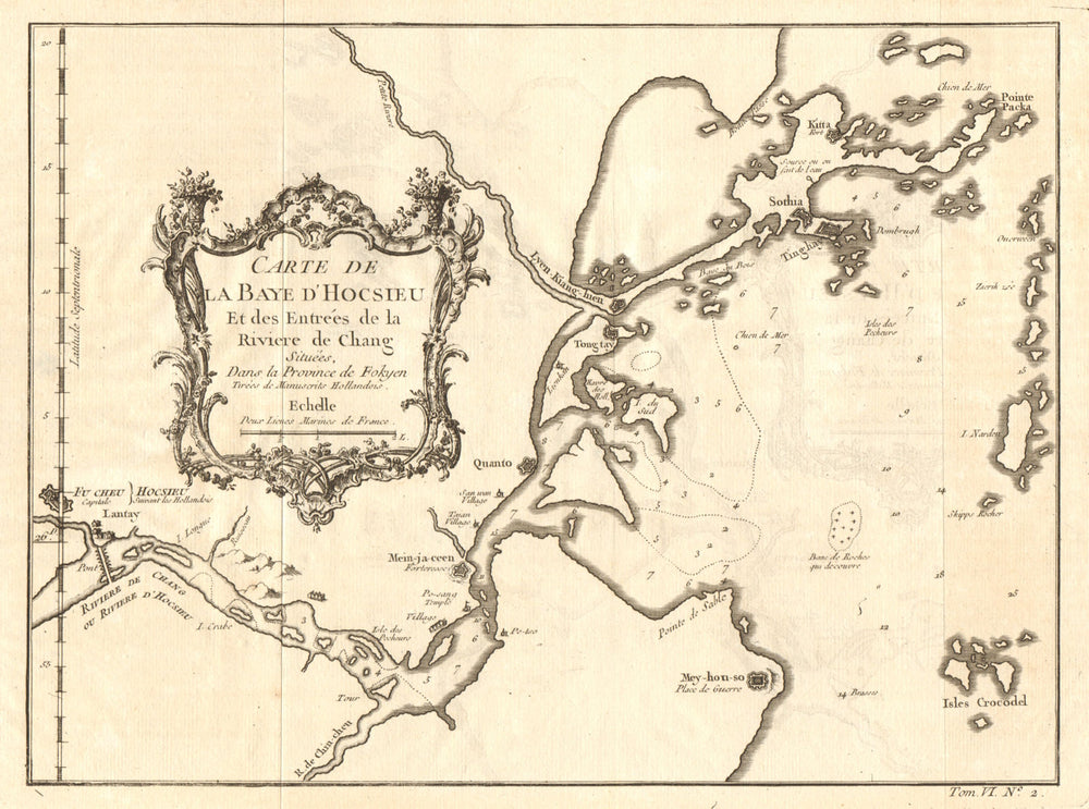 'Carte de la Baye d'Hocsieu'. Fuzhou Fujian China Minjiang River BELLIN 1748 map