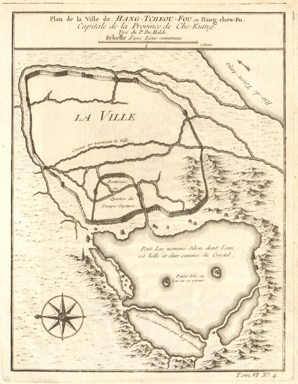 'Hang-Tcheou-Fou'. Hangzhou city plan Zhejiang China. West Lake. BELLIN 1748 map